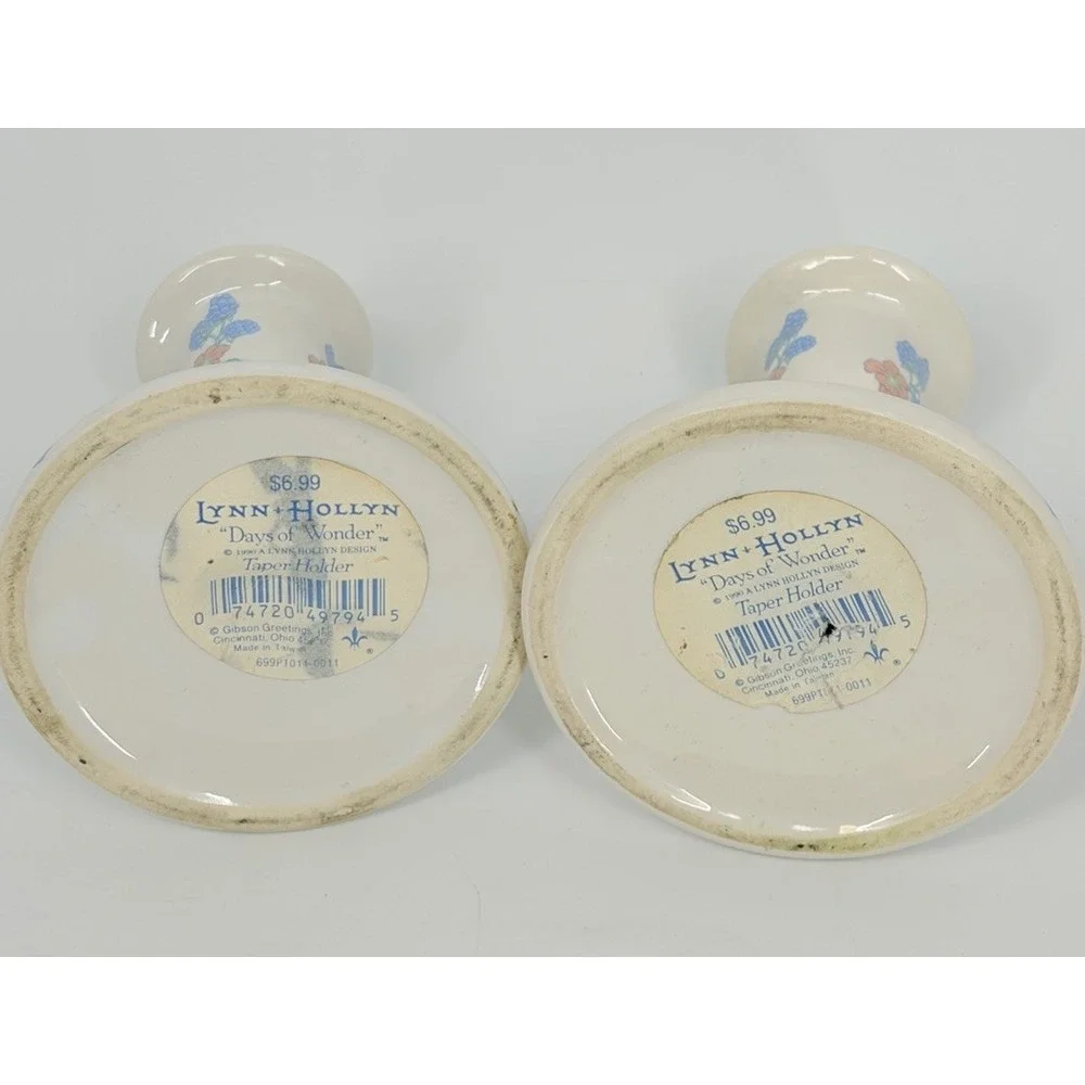 Vintage Lynn Hollyn Days of Wonder Candlestick Holders Ceramic Cottagecore Pair